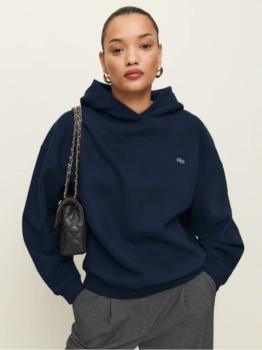 Reformation Navy & Light Blue Logo Hoodie Sweatshirt